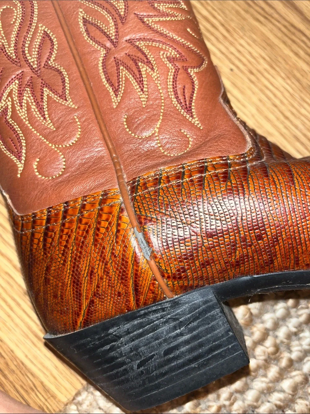 Ariat Chestnut Brown Embossed Leather Western Heeled Boots - Picture 4 of 6